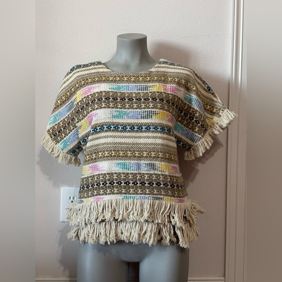 Ivy Jane All Over Embroidered Colorful Pattern Top with Fringe - Picture 1 of 3
